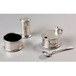 AN ELIZABETH II SILVER MUSTARD POT, SALT POT AND PEPPERETTE, MAPPIN AND WEBB, LONDON, 1970