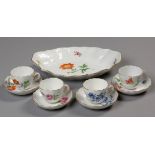 A MEISSEN PLATE AND FOUR DEMI CUPS AND SAUCERS, EARLY 20TH CENTURY