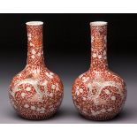 A PAIR OF CHINESE 'ROUGE-DE-FER' BOTTLE VASES, QING DYNASTY, 18TH / 19 CENTURY