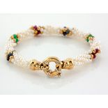 A SEED-PEARL, GEM AND GOLD BRACELET