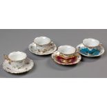THREE MEISSEN B FORM DEMI CUPS AND SAUCERS, 1920s
