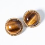 A PAIR OF TIGER'S EYE EAR CLIPS