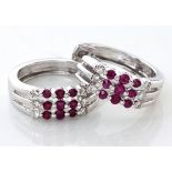 A PAIR OF RUBY AND DIAMOND HOOP EARRINGS