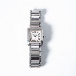 A LADY'S STAINLESS STEEL WRISTWATCH, CARTIER TANK FRANÃ‡AISE