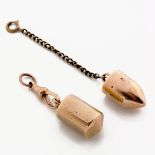 TWO 9CT GOLD DOWSING PENDANTS / PENDULUMS