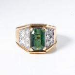 A GREEN TOURMALINE AND DIAMOND RING