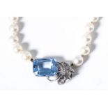A BLUE TOPAZ AND PEARL NECKLACE