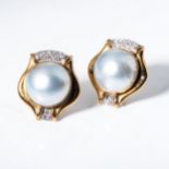 A PAIR OF MABÉ PEARL AND DIAMOND EAR CLIPS