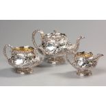 A GEORGE IV SILVER THREE PIECE TEA SET, CHARLES FOX II, LONDON, 1823