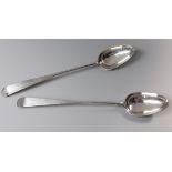 A PAIR OF GEORGE III HANOVERIAN PATTERN SILVER BASTING SPOONS, ROBERT GRAY, EDINBURGH, 1820