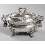 AN OLD SHEFFIELD PLATE TUREEN AND COVER, LATE 19TH CENTURY