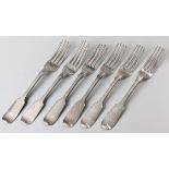 FIVE VICTORIAN SILVER FIDDLE PATTERN TABLE FORKS, PATRICK SUTHERLAND, EDINBURGH, 1842