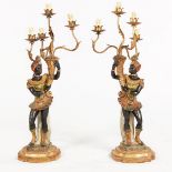 A PAIR OF ITALIAN CARVED WOOD BLACKAMOOR TABLE LAMPS