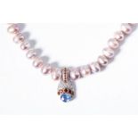 A RUBY, SAPPHIRE, DIAMOND AND PEARL PENDANT NECKLACE