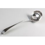 A SILVER SOUP LADLE, MARKS RUBBED