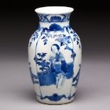 A CHINESE BLUE AND WHITE 'MAIDEN AND SONGBIRD' VASE, QING DYNASTY, 19TH CENTURY