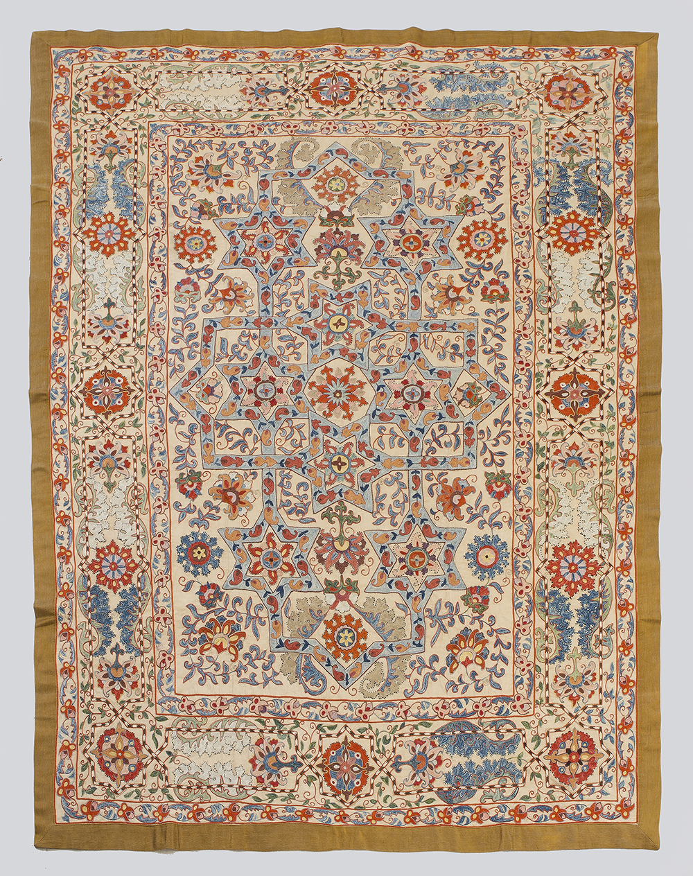 All Silk Geometric Carpet Design Suzani