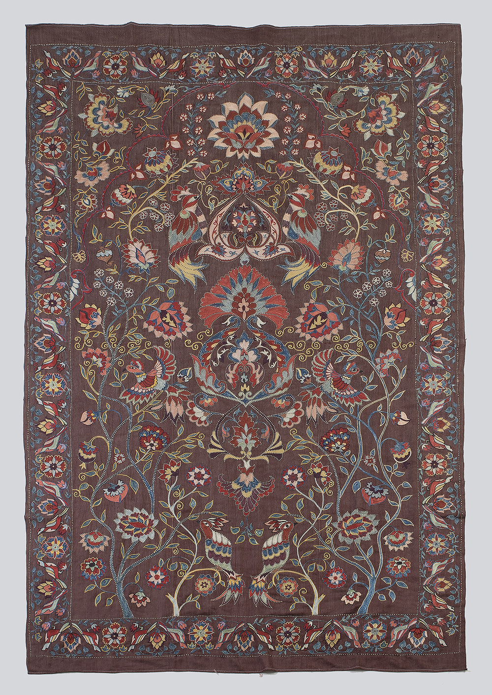 All Silk Aubergine Kashmir Carpet Design Suzani