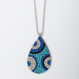 SILVER BLUE CRYSTAL PEAR SHAPED PENDANT ON CHAIN