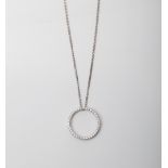 A SILVER WHITE SAPPHIRE SET CIRCLE OF LIFE PENDANT ON 45CM CHAIN