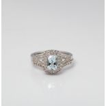 9CT WHITE GOLD AQUAMARINE AND DIAMOND SPLIT SHANK TWINSET