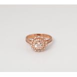 9CT ROSE GOLD MORGANITE AND DIAMOND DOUBLE ROW CLUSTER RING