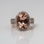 18CT ROSE GOLD MORGANITE AND DIAMOND VICTORIA RING