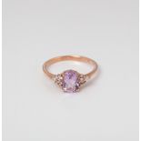 9CT ROSE GOLD OVAL AMETHYST, WHITE SAPPHIRE AND DIAMOND DRESS RING