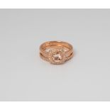 9CT ROSE GOLD MORGANITE AND DIAMOND CUSHION SHAPED HALO TWINSET