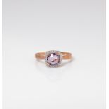 9CT ROSE GOLD AMETHYST AND DIAMOND HALO RING