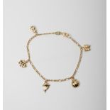 A 9CT GOLD & SILVER BONDED CHARM BRACELET