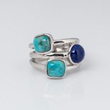 SILVER TURQUOISE AND LAPIS LAZULI DRESS RING