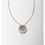 A SILVER DIAMOND SPIRAL DESIGN PENDANT ON A 45CM CHAIN