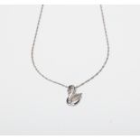 A SILVER DIAMOND SWAN PENDANT ON A 45CM CHAIN