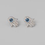 SILVER HAMSA ZIRCONIA EARRINGS