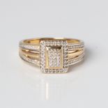 9CT GOLD DIAMOND RECTANGULAR HALO RING