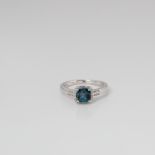 9CT WHITE GOLD LONDON BLUE TOPAZ AND DIAMONDHALO RING