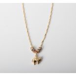 A 14CT AND SILVER BONDED ELEPHANT AND LUCKY RINGS NECKLACE