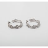 A SILVER DIAMOND VINTAGE DESIGN HOOP EARRINGS