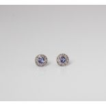 SILVER TANZANITE AND DIAMOND HALO STUD EARRINGS