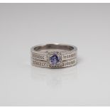 9CT WHITE GOLD TANZANITE AND DIAMOND CUSHION SHAPED HALO TWINSET