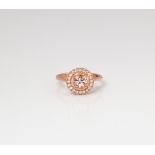 9CT ROSE GOLD MORGANITE AND DIAMOND HALO RING