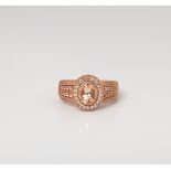 9CT ROSE GOLD MORGANITE AND DIAMOND HALO RING