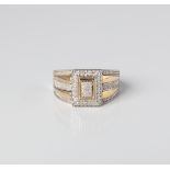 A 9CT GOLD AND SILVER MULTISTONE DIAMOND DRESS RING