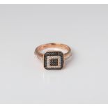 9CT ROSE GOLD BLACK & WHITE DIAMOND SQUARE DRESS RING WITH WHITE SAPPHIRE ACCENTS