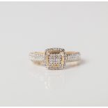 9CT GOLD DIAMOND CUSHION SHAPED PAVE RING