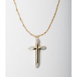 A 14CT AND SILVER BONDED CRYSTAL CROSS NECKLACE