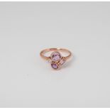 9CT ROSE GOLD AMETHYST, ROSE QUARTZ AND DIAMOND DRESS RING