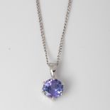 9CT WHITE GOLD TANZANITE SOLITARIRE PENDANT WITH DIAMOND ACCENTS