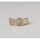 9CT GOLD MULTISTONE DIAMOND CUSHION SHAPED DRESS RING